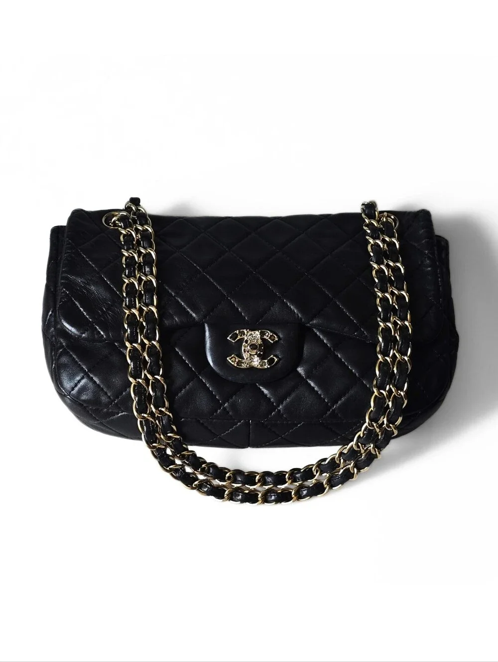 Chanel Precious Gem Encrusted Turnlock Single Flap Bag Black Lambskin